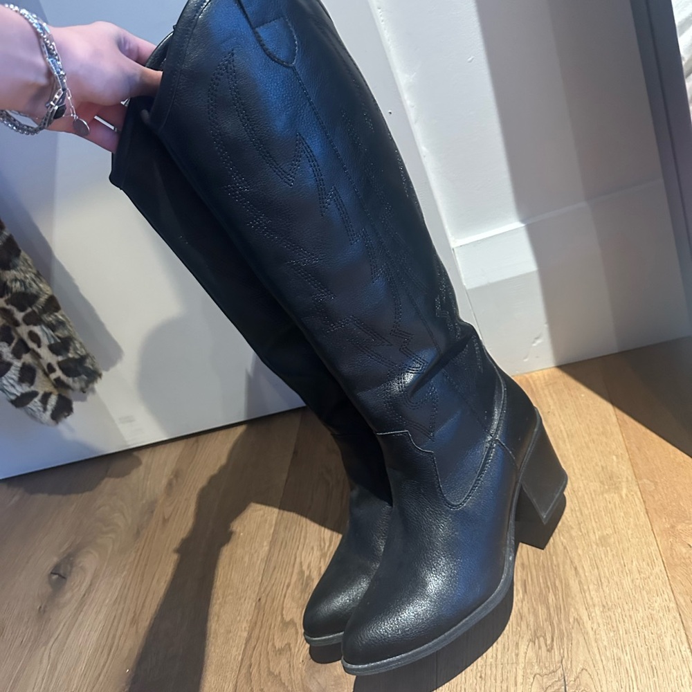 Dirty Laundry Black Over the Knee Cowboy Boots